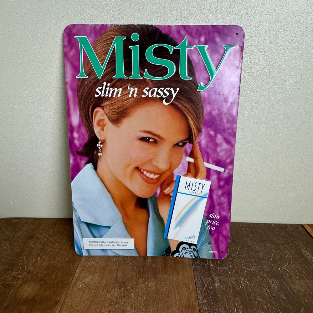 Vintage 1995 Misty Slim n Sassy Cigarette Metal Advertising Sign 20x14 90s Retro
